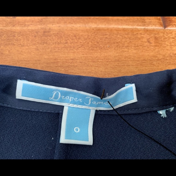 Size 0 DraperJames Navy Silk Tie-Neck Wrap Blouse - Picture 5 of 5